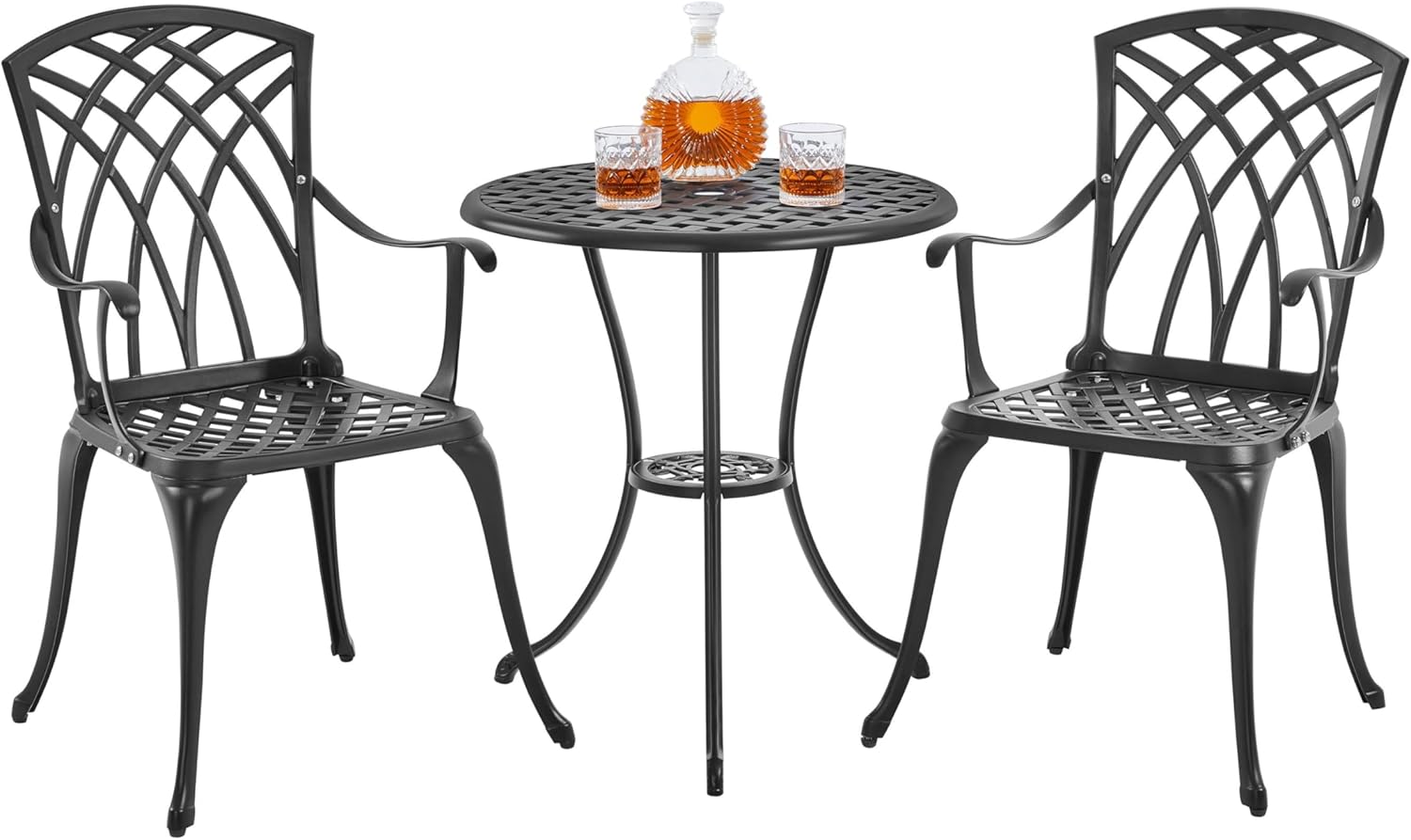 Yaheetech Patio Bistro Set 3-Piece Outdoor Cast Aluminum Table and Chairs Set, All Weather Patio Furniture with Umbrella Hole for Garden/Backyard/Porch/Balcony/Lawn/Pool, Black