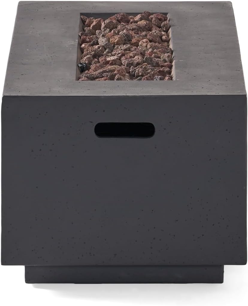 Penau 40 Inch Outdoor 40,000 BTU Rectangular MgO Concrete Propane Fire Pit - Versatile & Durable, Light Grey - Dimensions: 40.25 x 19.00 x 15.00 Inch, No Tank Cover Included