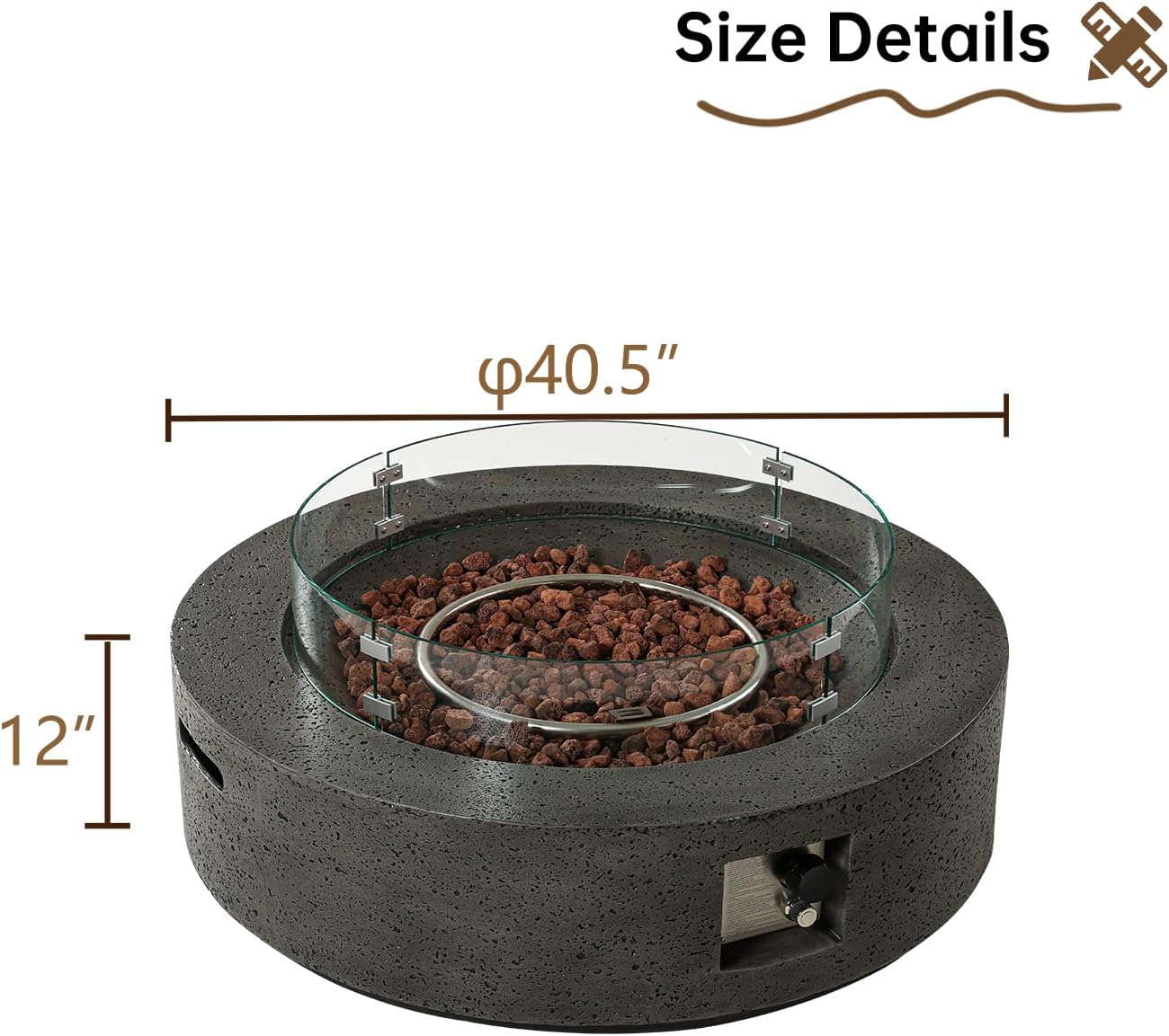 SUNBURY Outdoor Propane Gas Fire Pit Table, 42 Inch Round Outdoor Firepit Table, 50000 BTU Fire Table for Patio Set, Gray