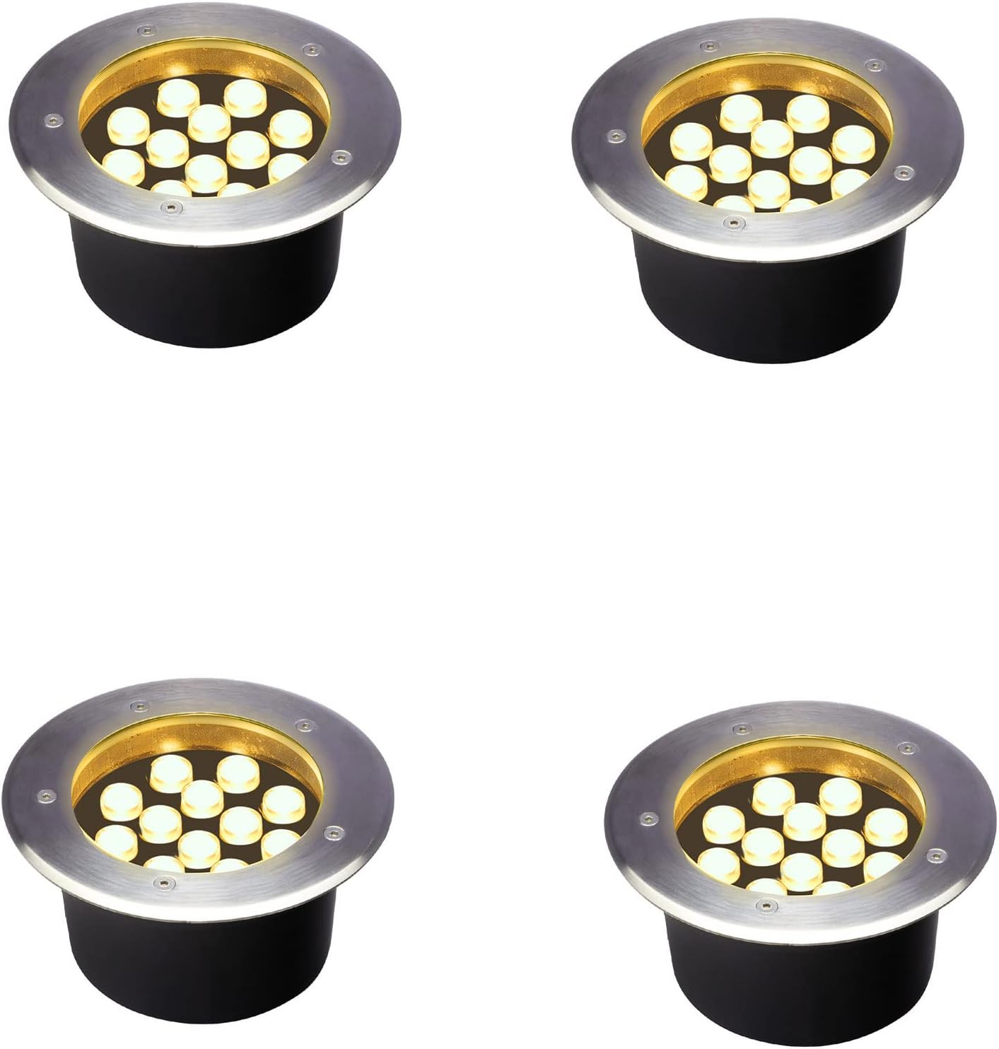 12W Outdoor In Ground Lights,Line Voltage 110V 120V,Diameter 7 inches,Warm White 3000K,Wired LED Landscape Lighting,Recessed Well Light for Driveway,Pathway,Step,Deck,Pack of 4