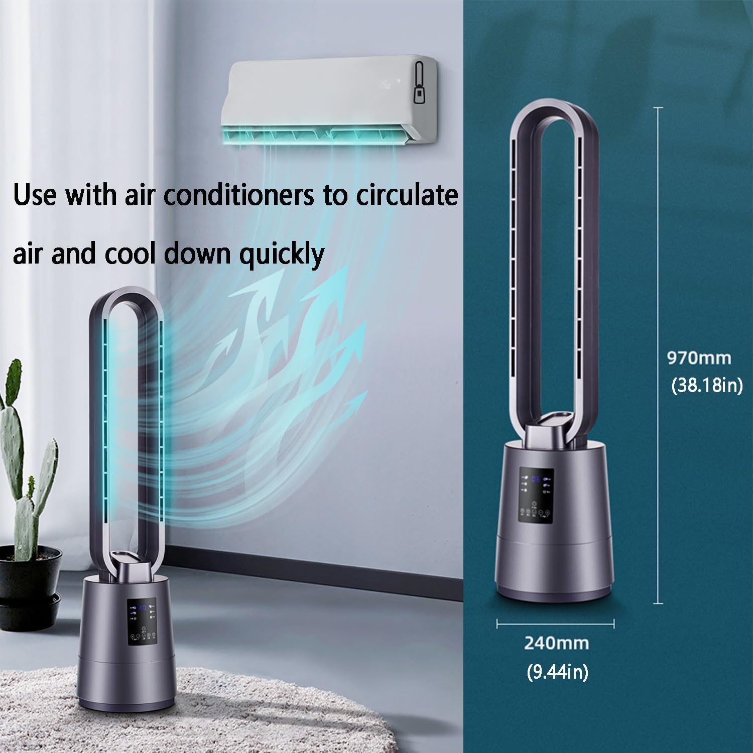 Tower Fan for Bedroom, 12 Speeds Floor Fan, 60° Oscillating Fans, Air Circulation Fan with Remote, 8H Timer, Standing Fans, Bladeless Fan Powerful for Home Office Room(White)