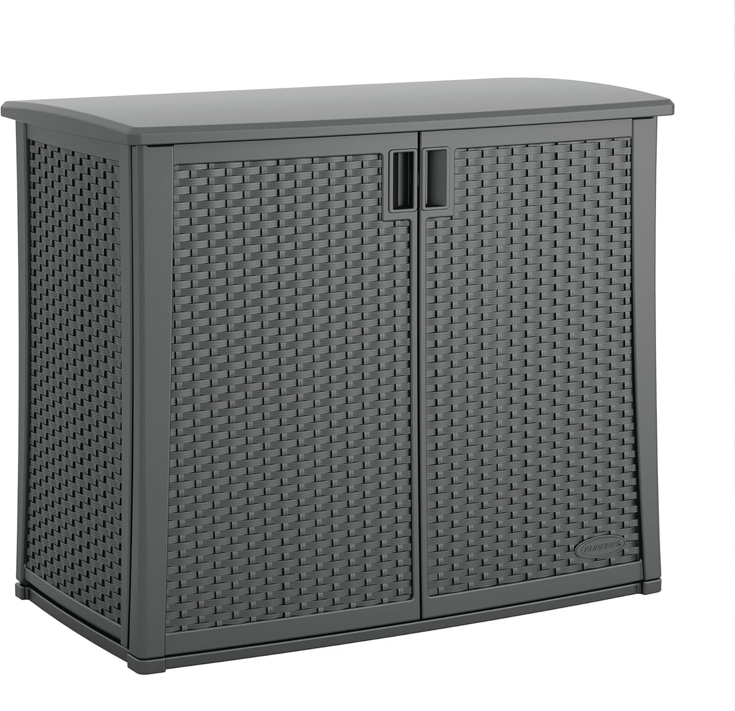 Suncast Plastic Outdoor Storage Cabinet Waterproof, Cool Gray Wicker Resin Outdoor Cabinet, Weatherproof, Lockable Outside Storage for Patio, Deck, Balcony, Porch, Backyard, or Garden, Made in the USA