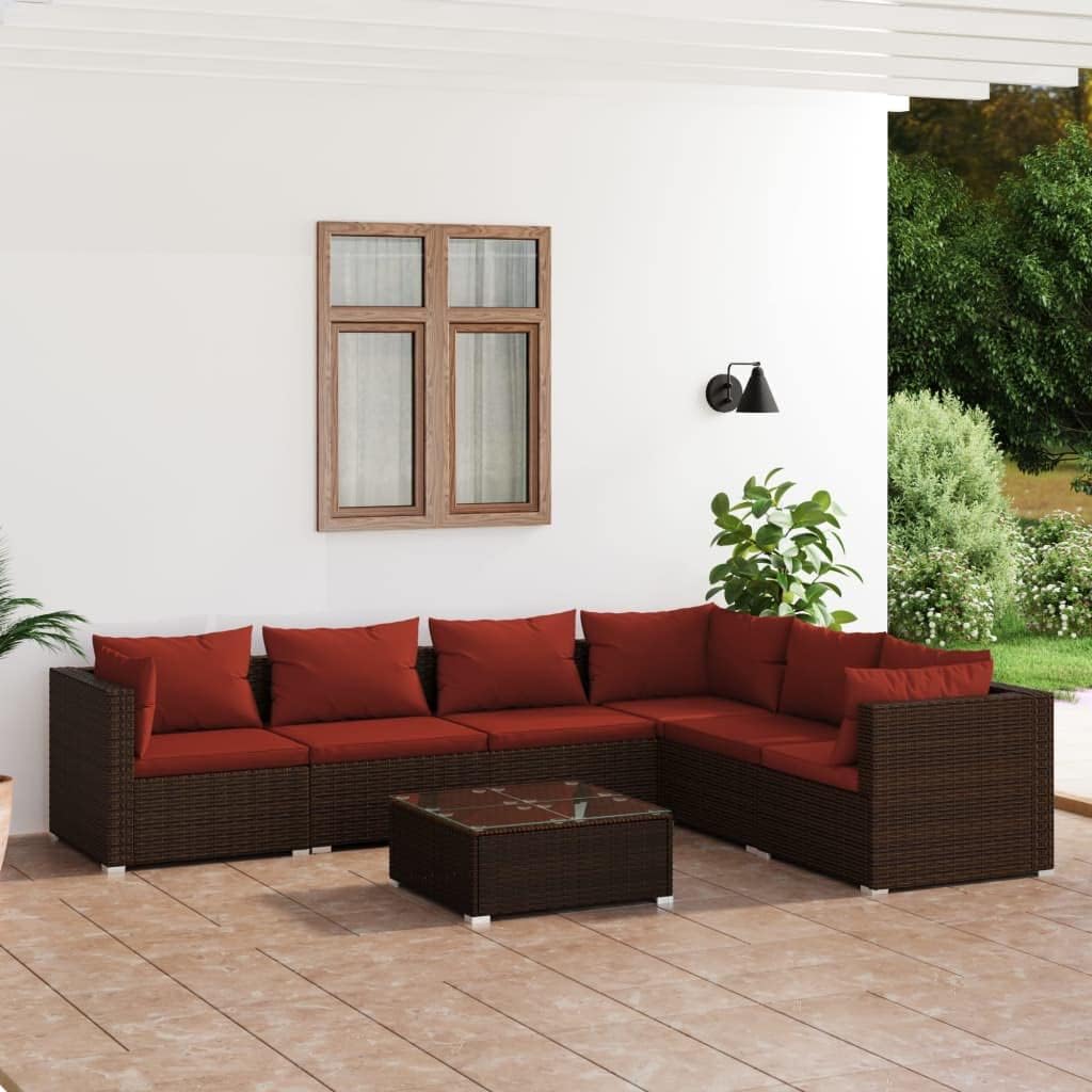 Furniture Sets 7 Piece Patio Lounge Set with Cushions Poly Rattan Brown,Versatile Outdoor Lounge Set with Water-resistant Rattan and Comfortable Cushions for Your Patio and Garden Garden Conversation