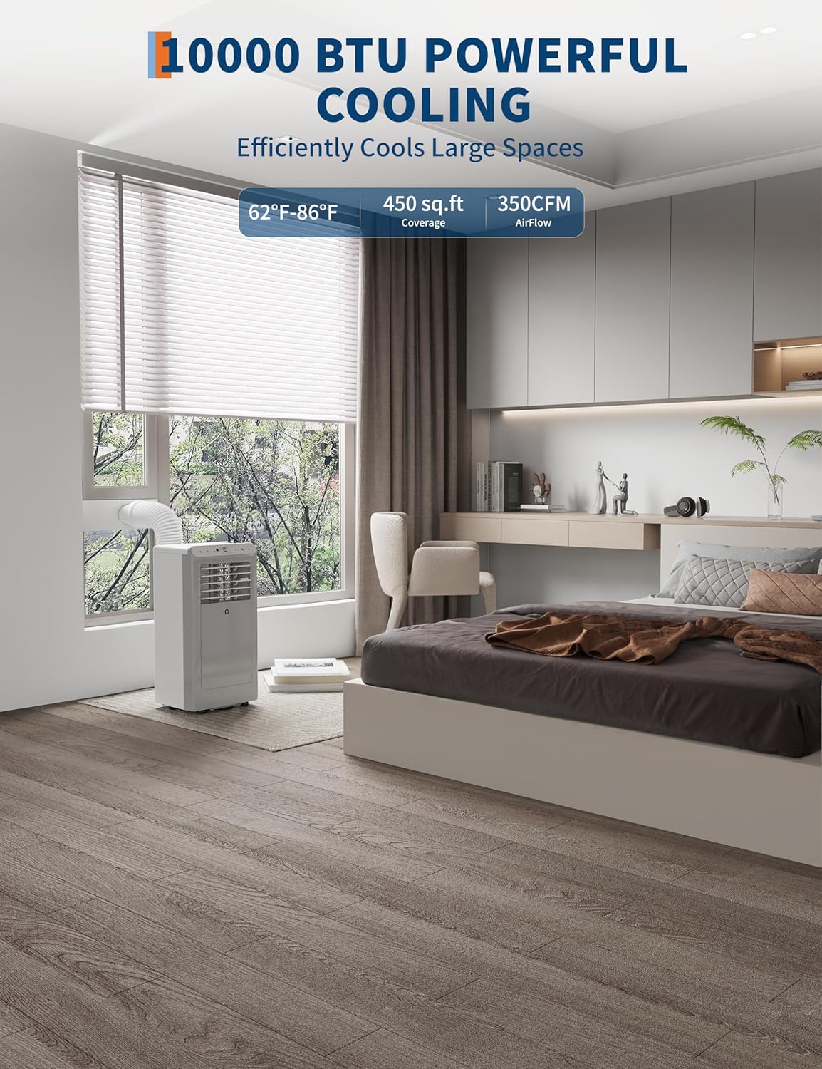 Portable Air Conditioners 10000 BTU, Quiet and Powerful 3 in-1 Portable AC Unit with Remote, Dehumidifier, Fan Modes & 24H Timer for Bedrooms, Offices, and Indoor Areas up to 450 Sq.Ft, White