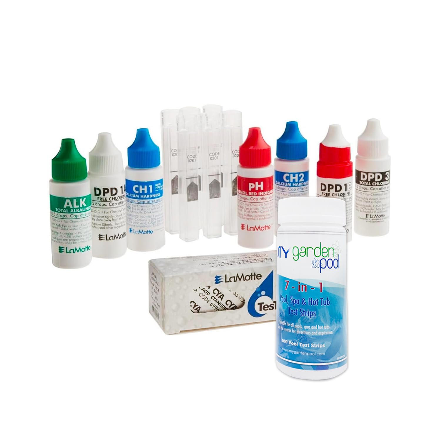 Lamotte R-2056 Color-Q Pro 7 Test Reagent Refill Kit with My Garden Pool 100 Test Strip - Maintain Crystal-Clear Pools - Accurate & Reliable Water Quality Testing for Pools & Spas!