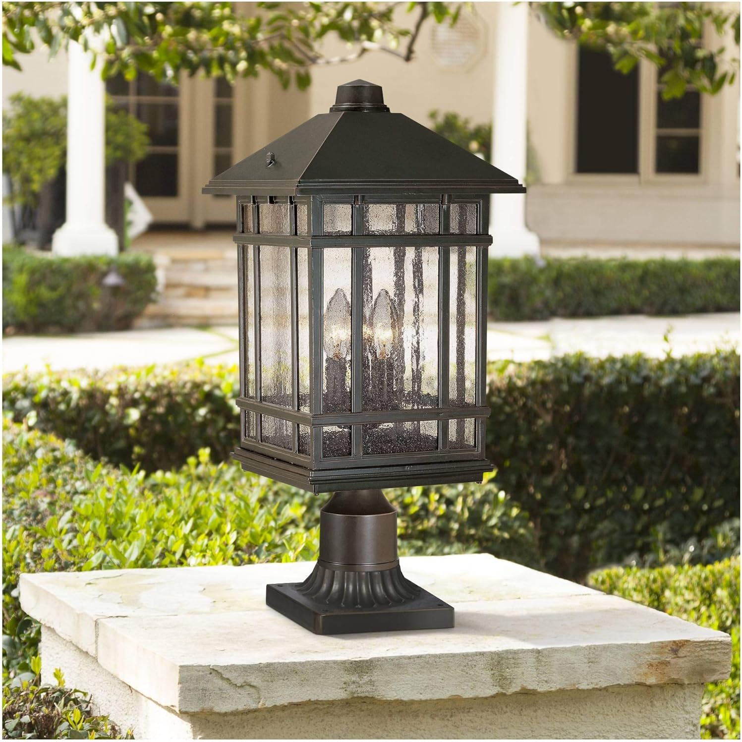 Kathy Ireland Jardin du Jour Sierra Craftsman Art Deco Outdoor Post Light Rubbed Bronze 22