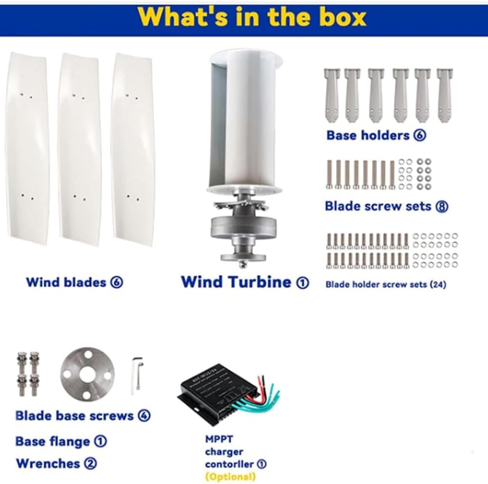 10000W No Noise Vertical Wind Turbine,12V 24V 48V 220V Off-Grid Power 3 Blade Wind Generators for Home Use with MPPT Controller for Home,Camping & Street Lighting,12v