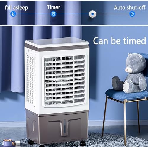 Evaporative Air Cooler, Swamp Cooler & Humidifier with 3 Speeds, 2 Ice Boxes, 7.5h Timer, Portable Air Conditioners for Bedroom, Living Room, Office