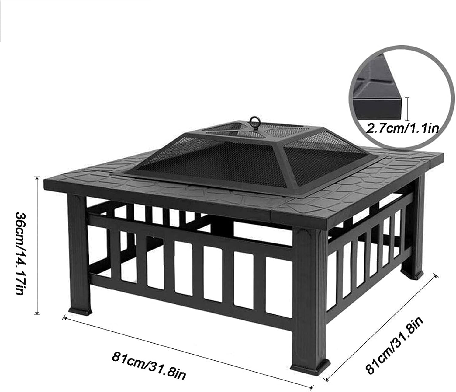 Garden Fire Pit Grill Bowl Grill Barbecue Rack Fire Pit Wood-Burning fire Pit, 31-inch Outdoor fire Pit, Steel Grill fire Pit Bowl, Courtyard Backyard Garden fire Pit
