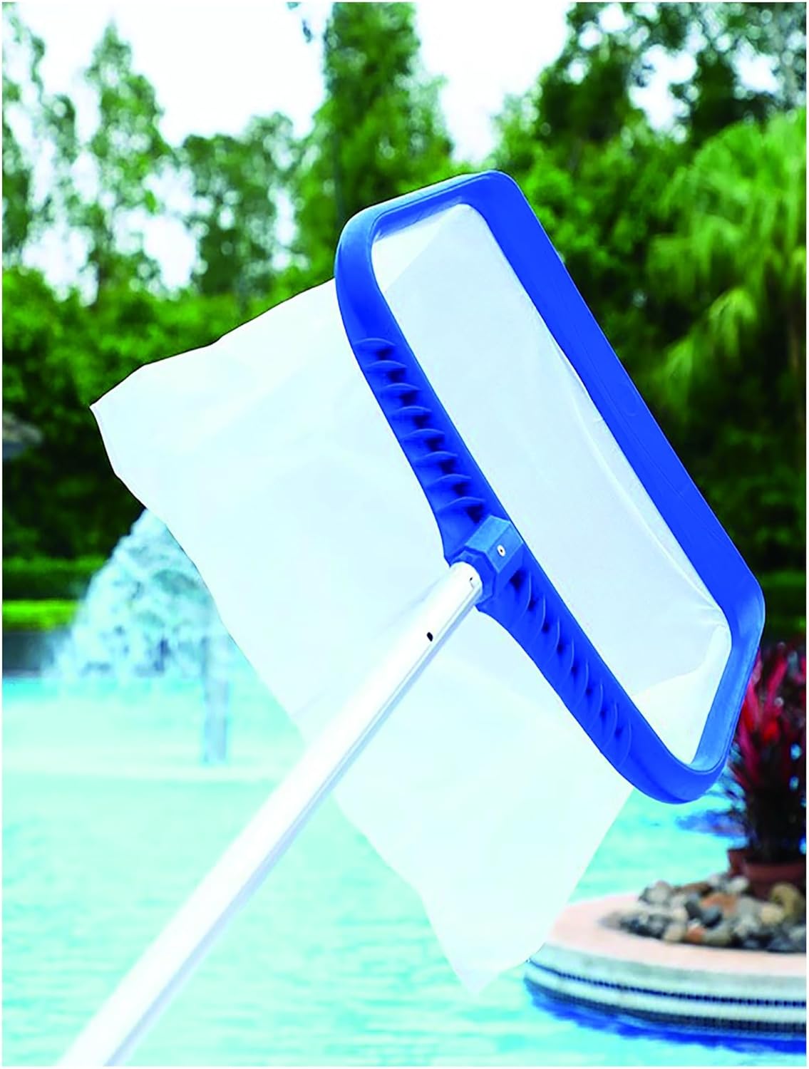 Pool Skimmer Net, Swimming Pool Leaf Skimmer Net,Heavy Duty Pool Skimmer Net, Heavy Duty Leaf Rake Cleaning Tool, Reinforced Frame Deep Rake Net(Milk,300cm/118in)