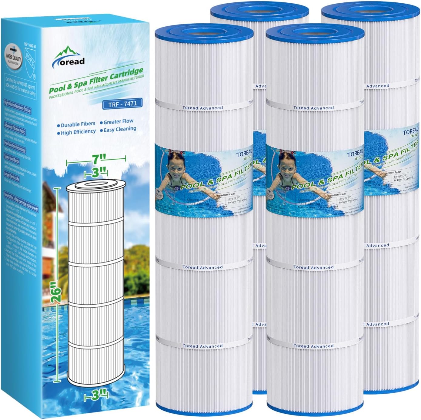 CCP420 Pool Filter Replaces Pentair Clean and Clear Plus 420, PCC105-PAK4, Ultral-A6, Unicel C-7471, R173576, Filbur FC-1977, 817-0106, 178584, 570-0425, 4X105 sq. ft. Cartridge, L x OD: 26