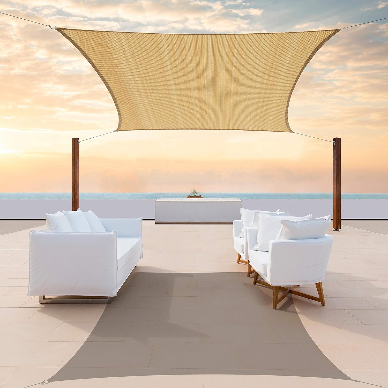 ColourTree CTAPR1418 Custom Size 7' x 10' Sand Beige Sun Shade Sail Canopy UV Block UPF50  Rectangle - Commercial Standard Heavy Duty - 190 GSM - 3 Years Warranty