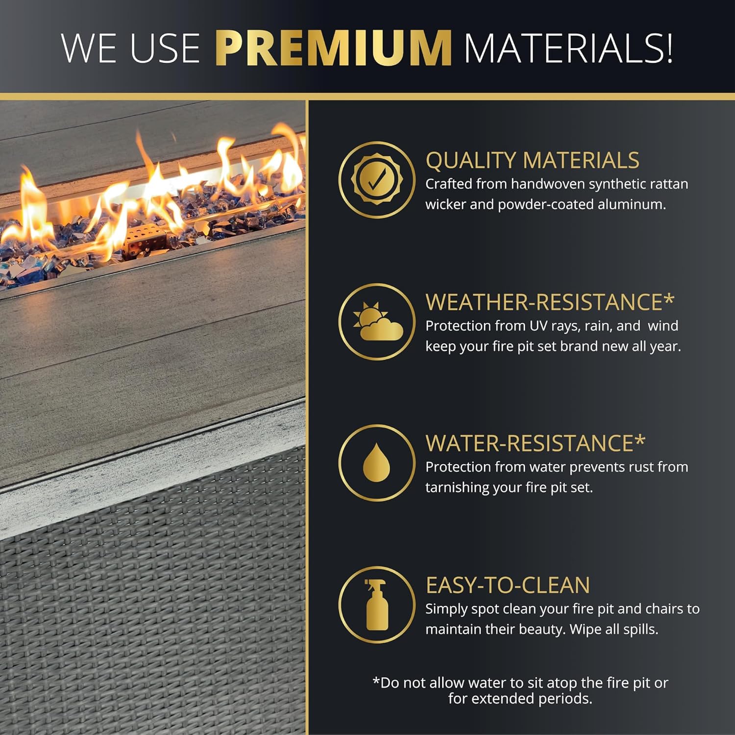 Outdoor Patio Furniture Set With Propane Fire Pit 50,000 Btu 7 Pieces 76