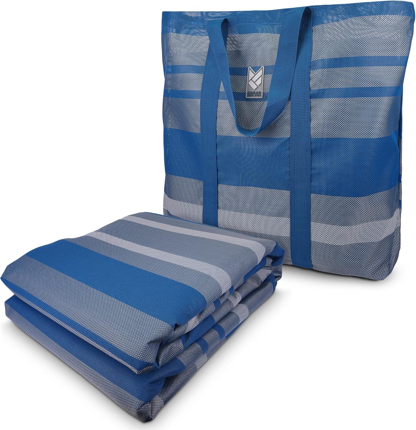 CGEAR RV Comfort Mat – Patented Sand-Free Technology with Ultra Soft Material – Sized to Your RV, Campsite, Beach House – Great Outdoor Patio Rug for RV and Camping (Navy Dynamic Stripe, 8' x 14')