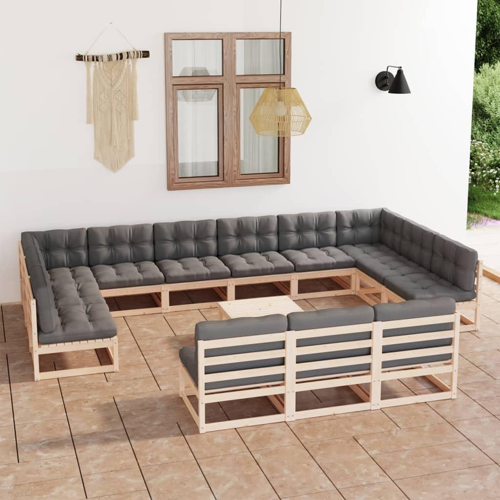 14 Piece Patio Lounge Set with Cushions Solid Pinewood,Rustic Pinewood Patio Lounge Set with Comfortable Cushions for Outdoor Relaxation Furniture Sets for Patio, Lawn & Garden