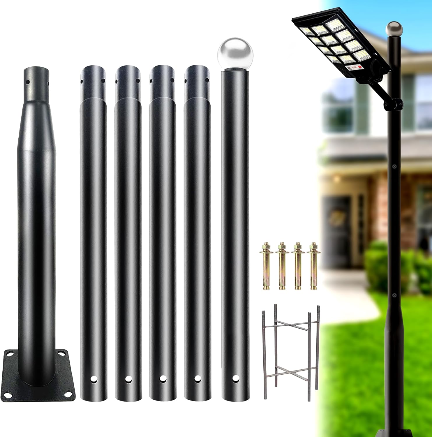 Street Light Pole 20Ft, Street Light Poles for Outdoor Lighting,Solar Pole Accessory for Street, Suitable for Farm, courtyards, Parks, and Roads (114+76)