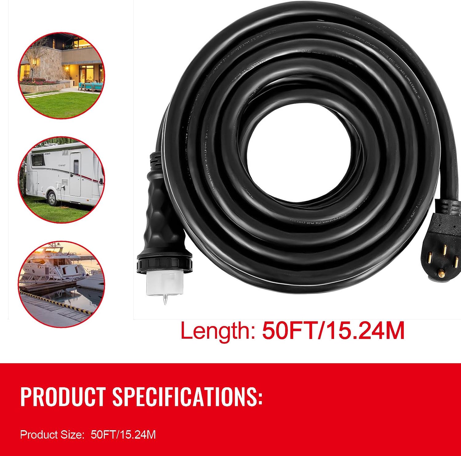Happybuy 50ft 50 Amp Generator Extension Cable, 125V 250V, with Special Connectors