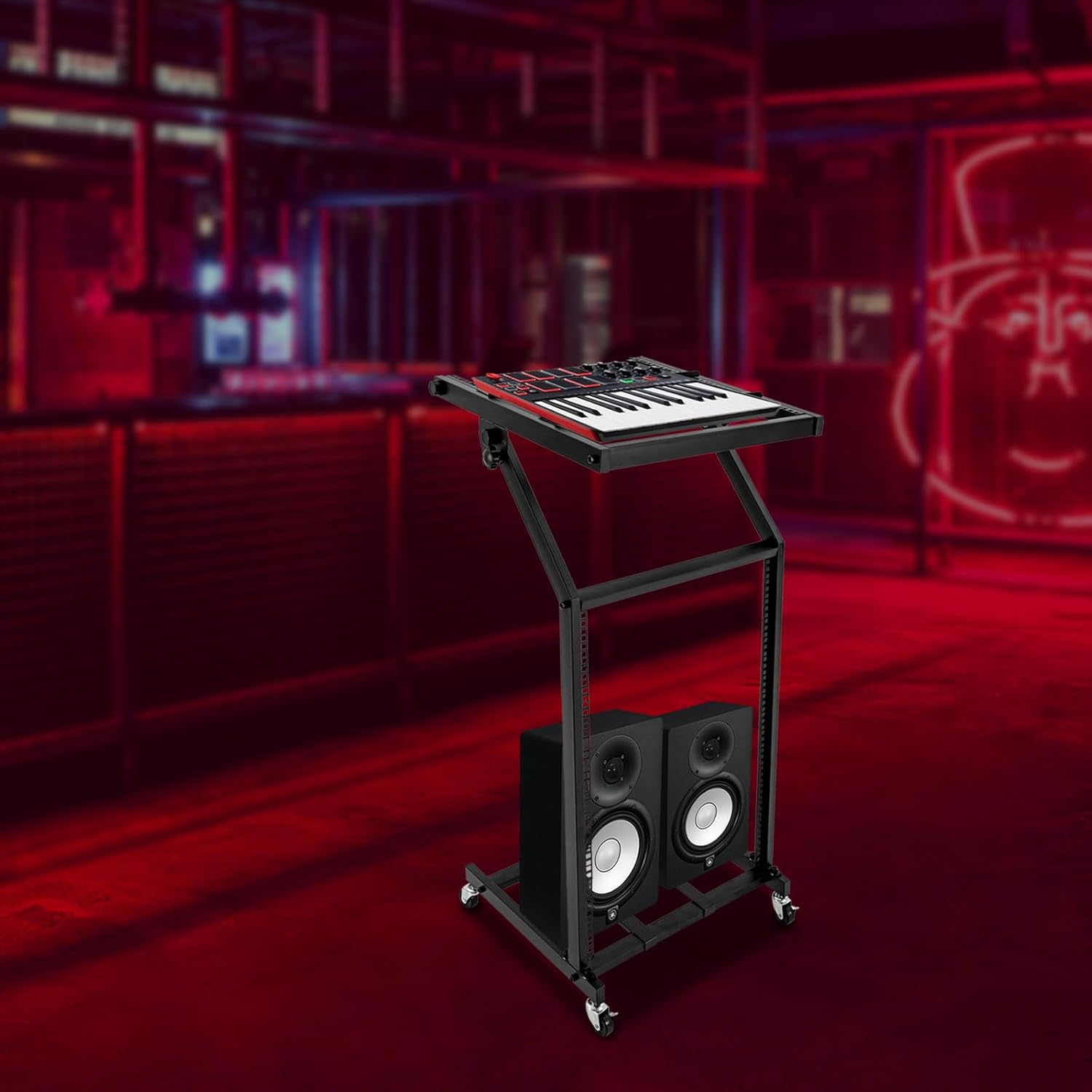 16U Rack Mount, Mixer Case Stand, Studio Equipment Cart, Stage Amp DJ Rolling Suitable for Performance Stages, Weddings, Concert Venues to Place Amplifiers, Processors, Keyboards