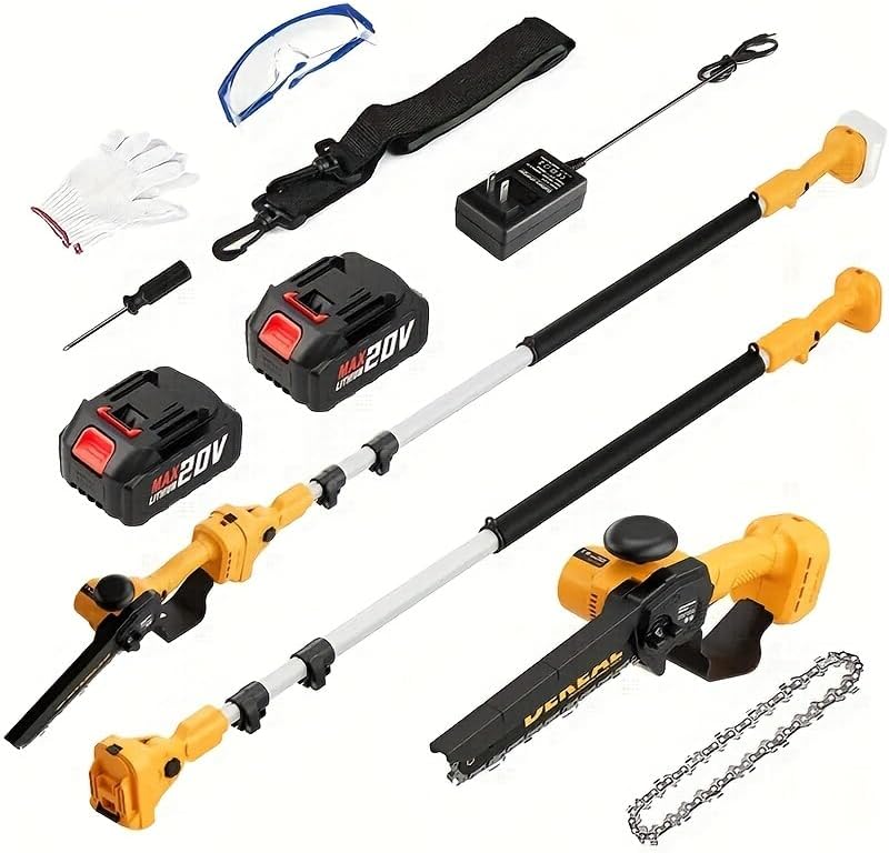 2-in-1 Electric Pole Saws for Tree Trimming, 8 Inch Mini Chainsaw Cordless with 2 Batteries