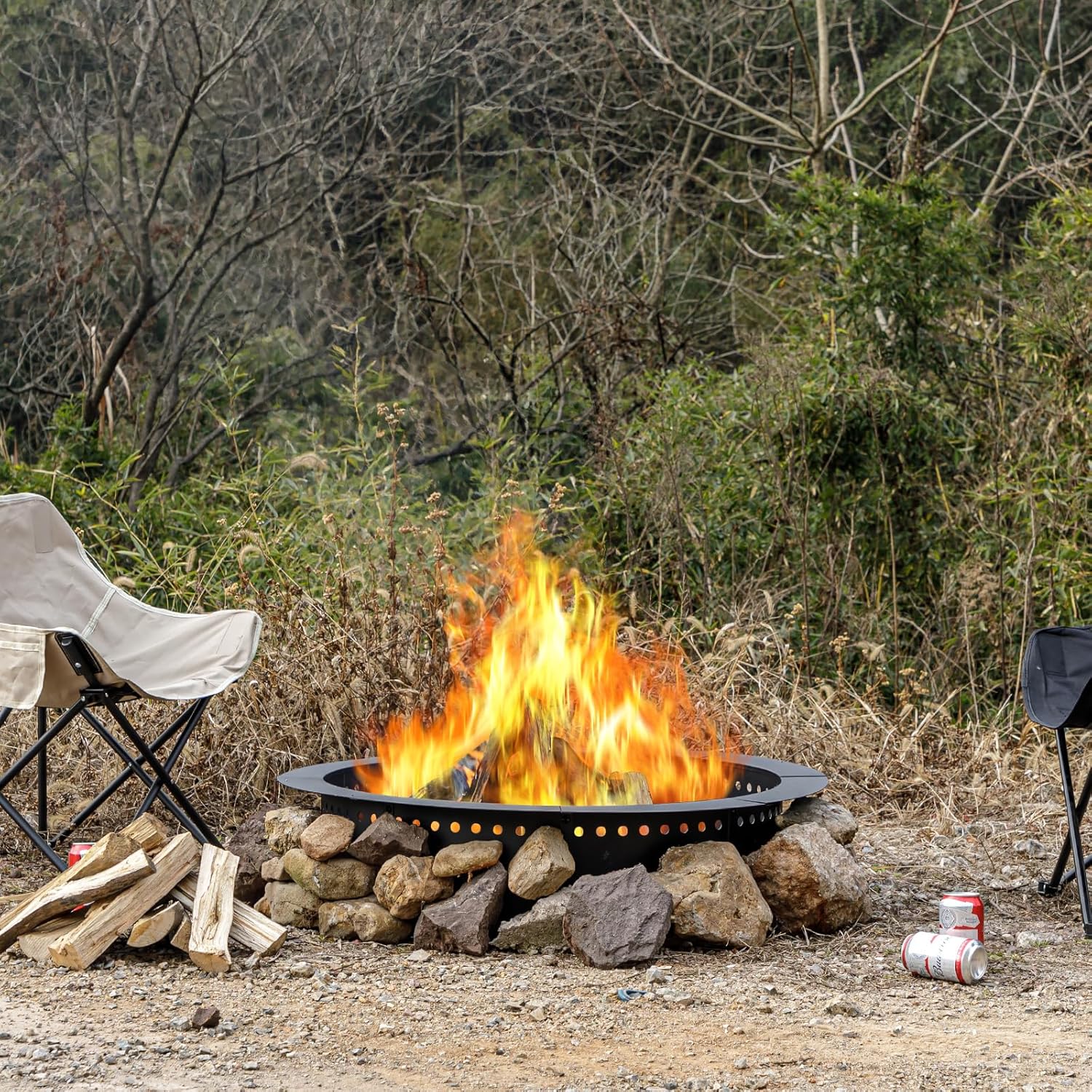 36 inch Outdoor Fire Pit Liner, Round Heavy Duty Fire Pits, Rim Insert Firepit for Outside, DIY Campfire Fireplace