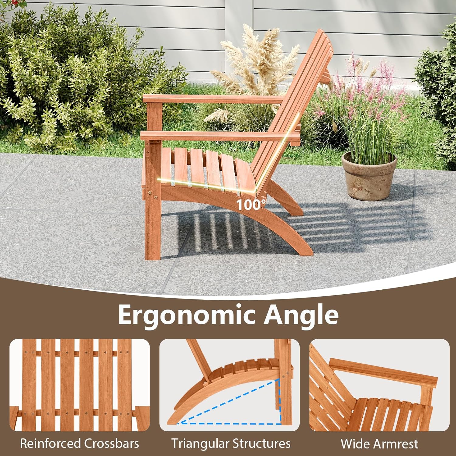 DORTALA Adirondack Chair, Acacia Wood Fire Pit Chair with Backrest and Armrests, 400 LBS Weight Capacity, Outdoor Lawn Chair for Patio, Backyard, Deck and Poolside (4)