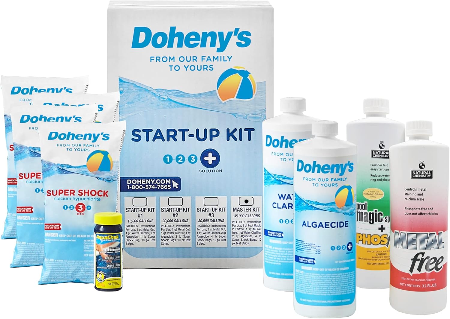 Doheny's Master Pool Opening Kit | Made in USA | Start-Up Chemicals for Pools | Includes Ultimate Kit, Natural Chemistry, Metal Out, Clarifier, Spring Control & Super Shock | Treats 30,000 Gallons
