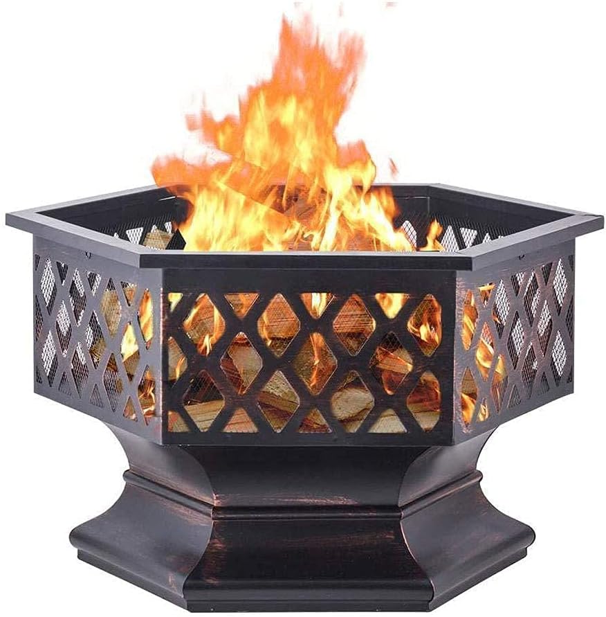 Small Firepit, Fire Pit with BBQ Grill Shelf, Outdoor Metal Brazier Heater, Ice Pit, Metal Brazier for Garden Patio Outdoor