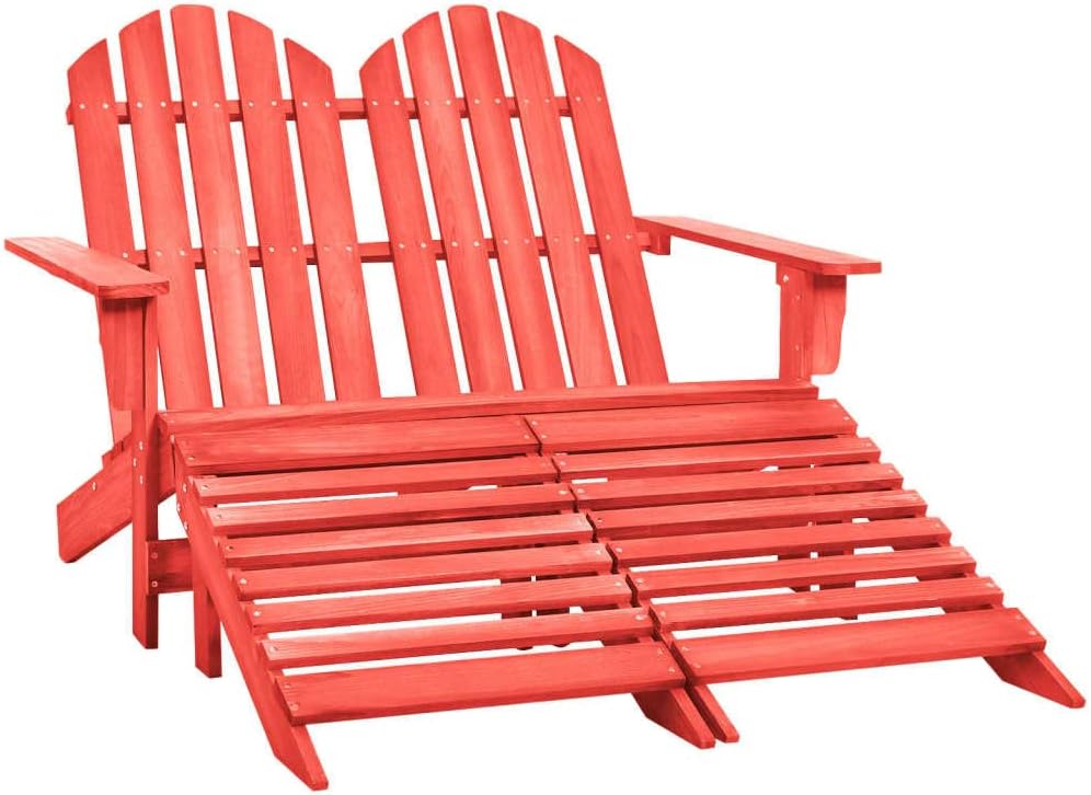 2-Seater Patio Adirondack Chair&Ottoman Fir Wood Red,Adirondack Chair with Ottomans for Patio or Garden Comfortable and Weather Resistant Outdoor Furniture, Outdoor Chairs