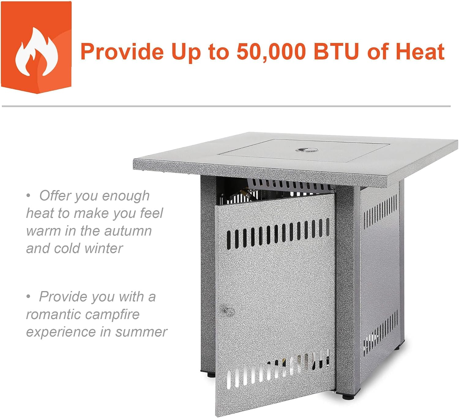 28 Inches 50,000 Btu Outdoor Propane Fire Pit Table with Lid Lava Rocks – 2-in-1 Silver Patio Heater Dining Table for Courtyard, Balcony, Deck