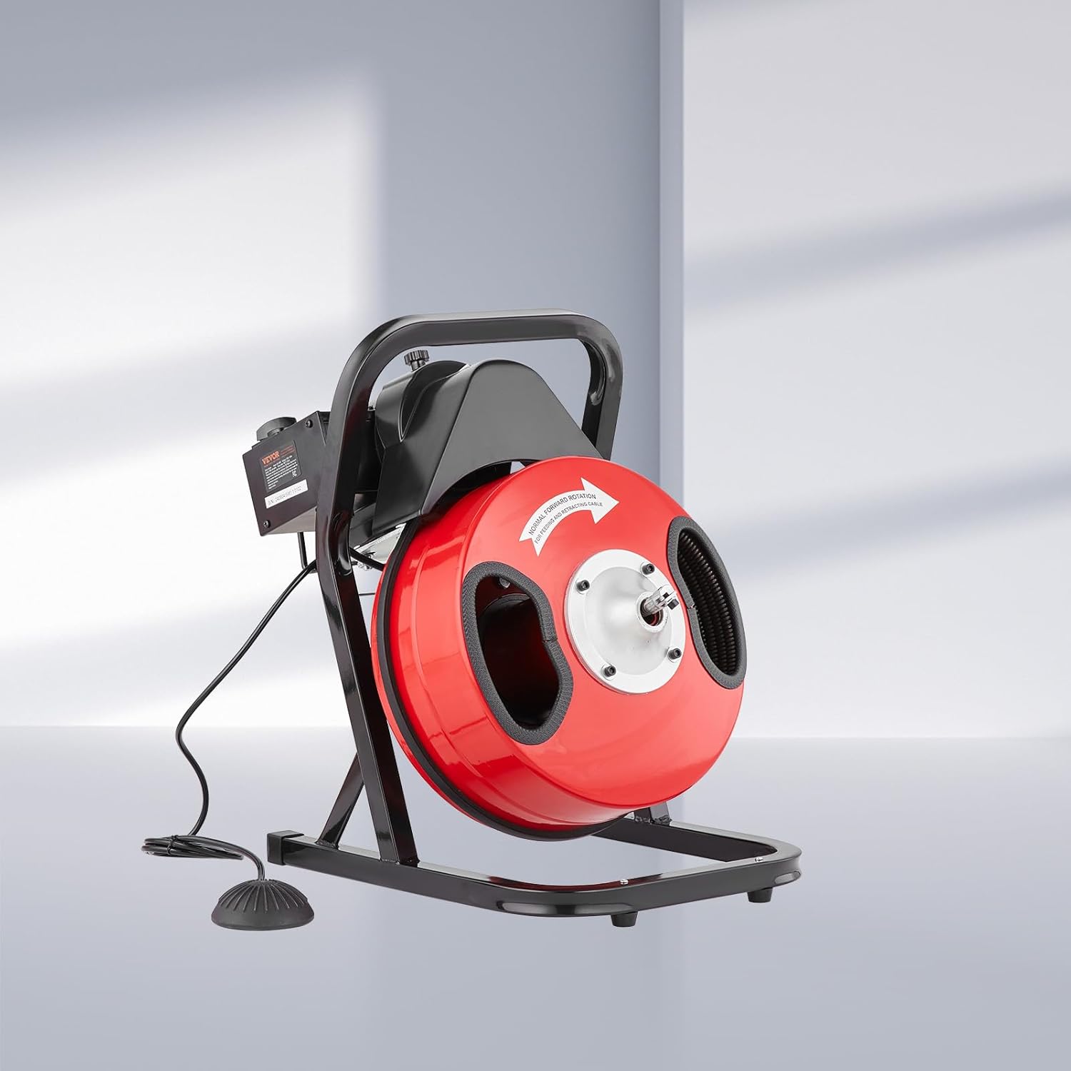 VEVOR Drain Cleaner Machine 50FT x 1/2 Inch, Manual Feed Sewer Snake Auger - with 4 Cutters & Air-activated Foot Switch for 2