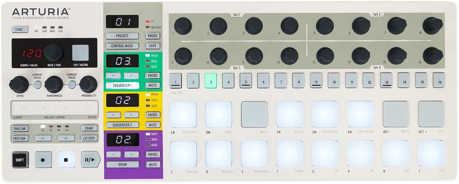 Audiosavings Bundle: (1) Arturia BeatStep Pro 64-Step Sequencer Midi USB DJ Recording Pad Controller Bundle with (1) Samson SR850 Professional Semi-open Studio Reference Monitoring Headphone (2 Items)