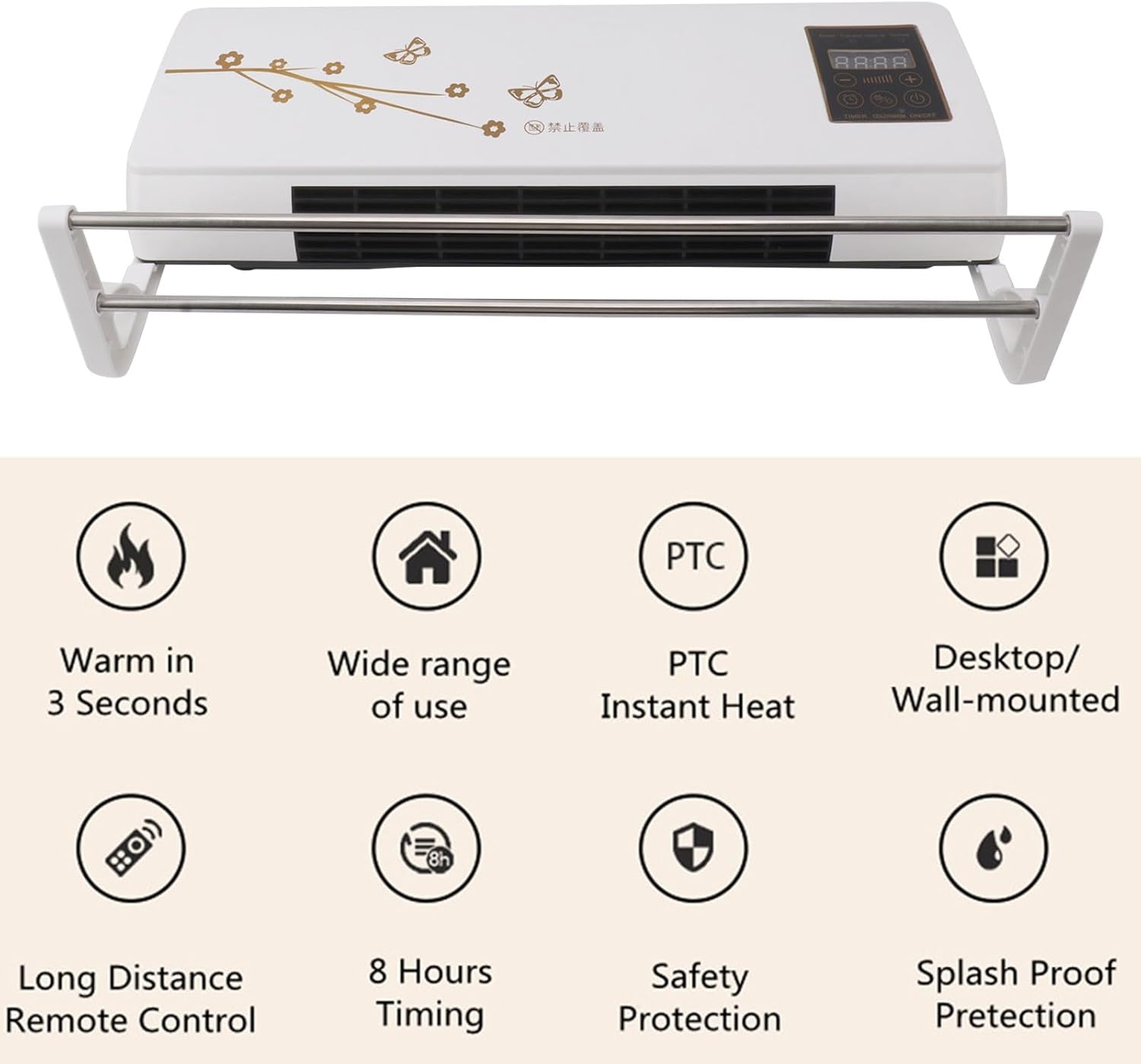 2000W Mini Air Conditioner, Natural Wind And Heating Function Air Heating Fan Mount Electric Heater for Bath Room Living Room (No Cooling Function)