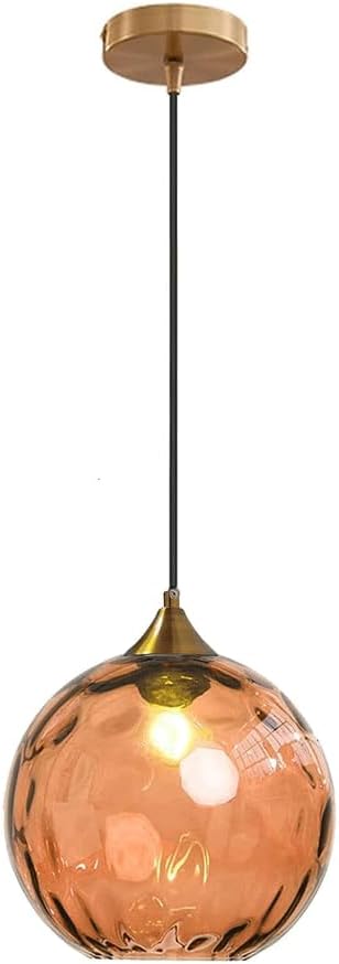 Scandinavian Water Ripple Glass Chandeliers丨Bedroom Dining Room Living Room Orb Hanging Lamp丨LEDE27 Light Source Pendant Lightled丨Modern Simple Home Lighting Fixtures丨Diameter 20cm, Orange