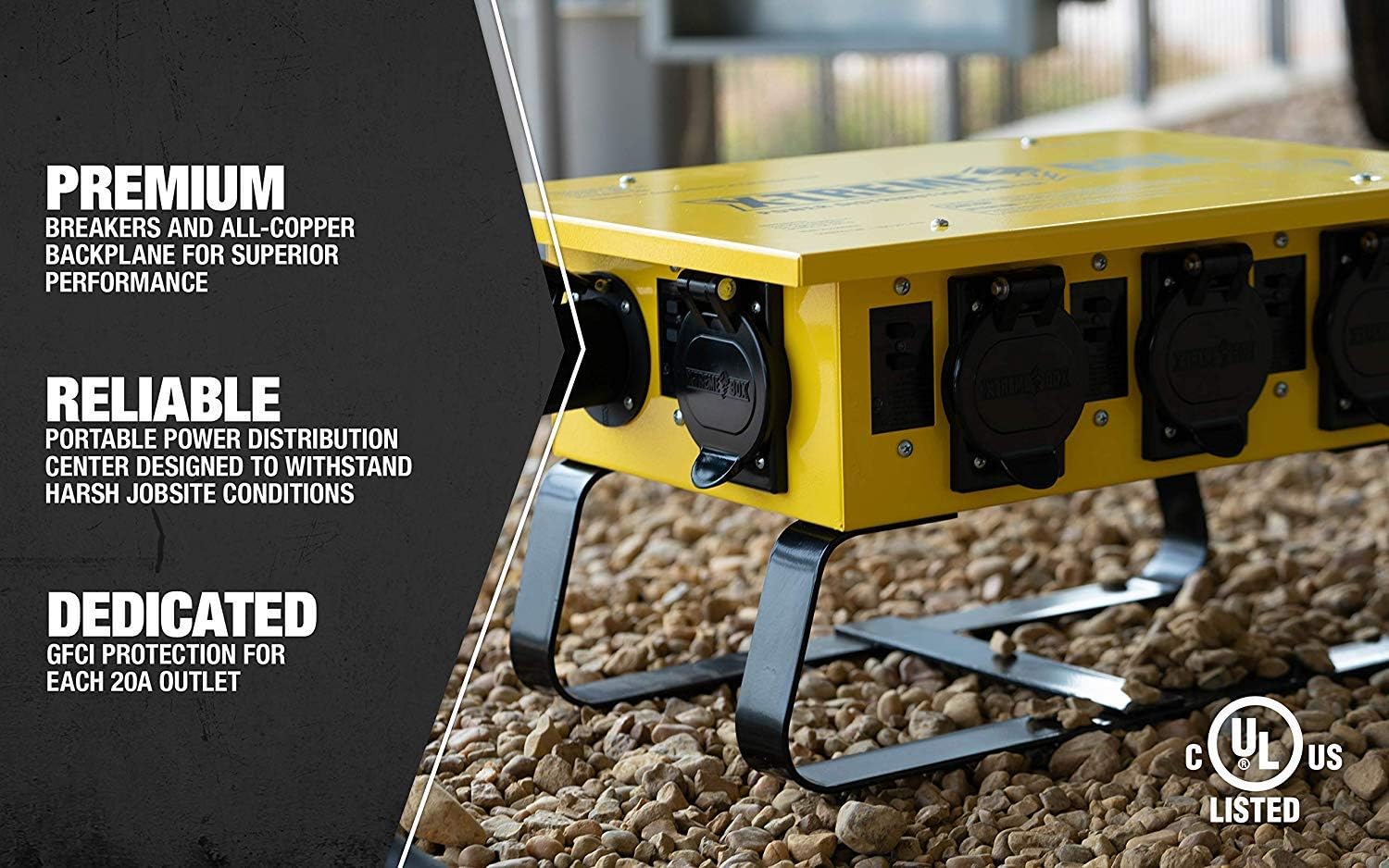 Southwire Temporary Power X-Treme Box - 50A 125/250V Portable Power Distribution with 6 5-20 U-Ground/Straight Blade Receptacles - Rugged Steel Construction