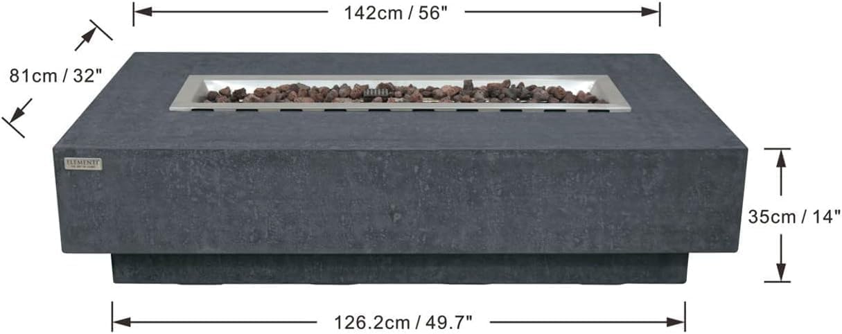 Elementi Hampton Gas Fire Pit Bundle Concrete Fire Table, Outdoor Fire Pit Electronic Ignition | Canvas Cover, Lava Rock Included | Free AMS Wind Guardt | Dark Gray (Propane Gas)