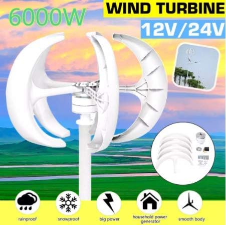 6000W 12V 24V Vertical Axis Wind Turbines Generator Lantern 5 Blades Motor Kit for Home Hybrids Streetlight Use Electromagnetic,12v