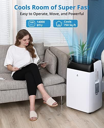 Litake 14000 BTU Portable Air Conditioner with Remote Control, Portable AC Cools to 750 Sq.ft Room, with Fan and Dry Function, Quiet Operation, Double Motor, Sleep Mode, Energy Savings, 110-115V