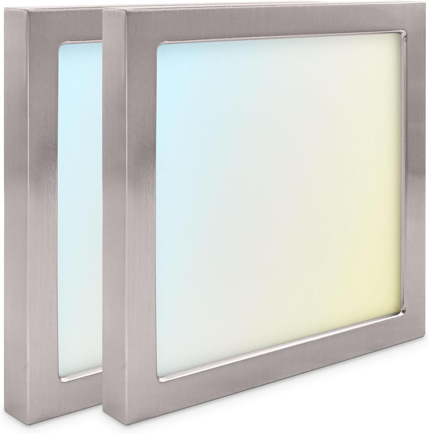 LUXRITE 6 Inch Square LED Flush Mount Ceiling Light, Dimmable, 15W 1000LM, 5CCT 2700K 3000K 3500K 4000K 5000K, Ultra Slim LED Ceiling Light, Wet Rated, Energy Star, ETL - Brushed Nickel (2 Pack)