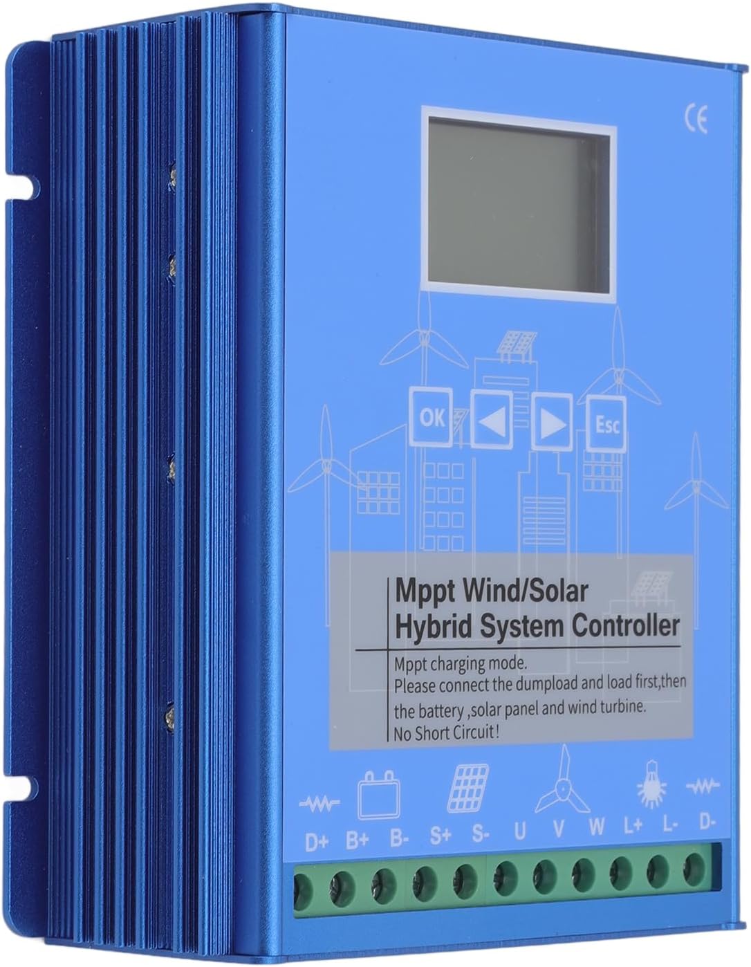12V 24V Wind Solar Hybrid Controller, MPPT Boost Charging LCD Display Multifunctional Controller with Dual Power Supply for Lithium Battery (GPI-6060)