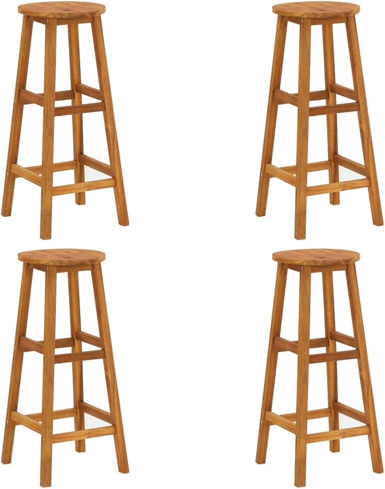 Bar Stools 4 pcs Solid Acacia Wood,Acacia Wood Bar Chair Set with Footrests for Outdoor Patio and Backyard Relaxation Outdoor Furniture, Outdoor Chairs, Brown