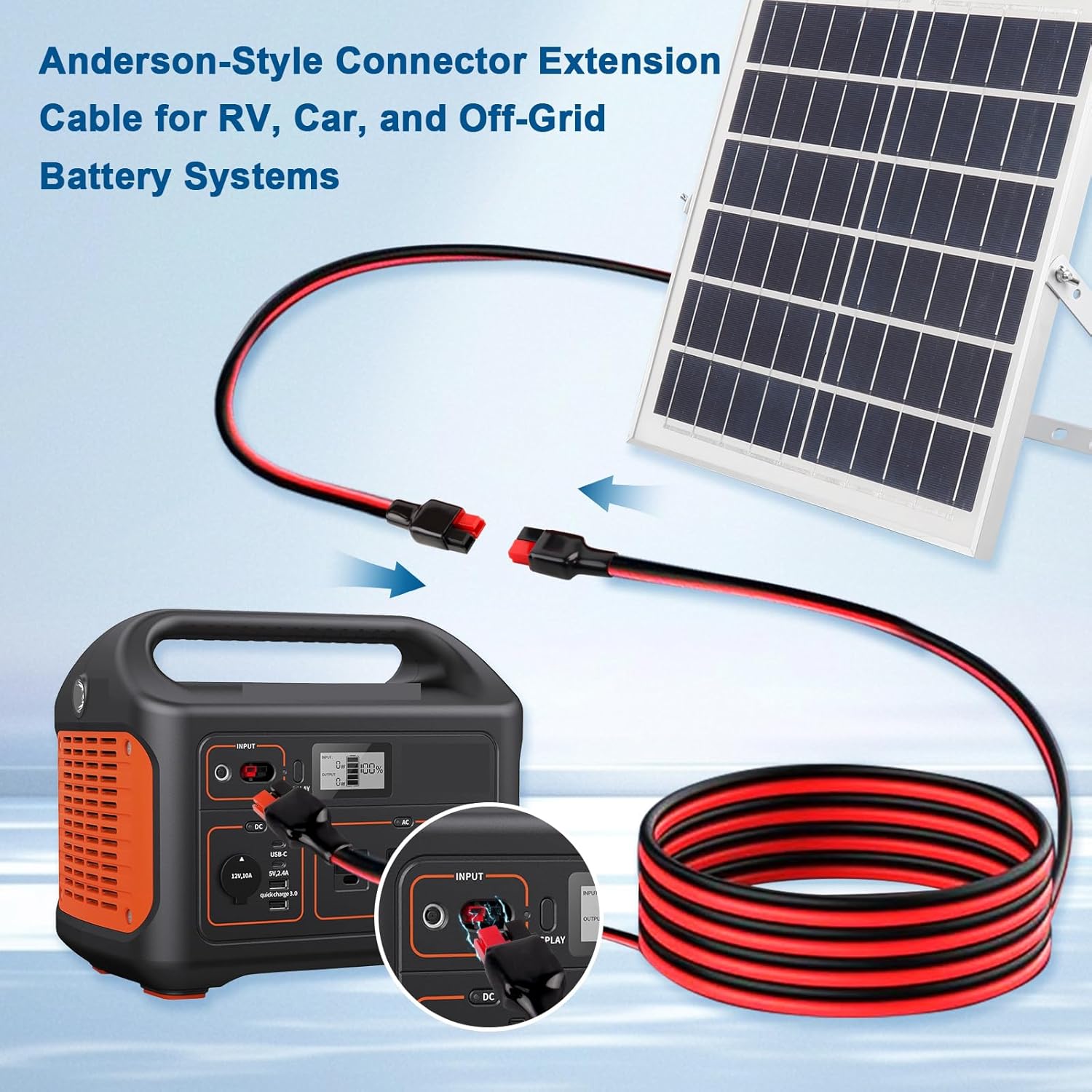 XRDS -RF 10AWG Anderson-Style Extension Cable 50FT, Anderson-Style 30A Connectors, Tinned Copper with PVC Jacket, Power Connect/Disconnect for Solar Panels, RVs, and Battery Systems