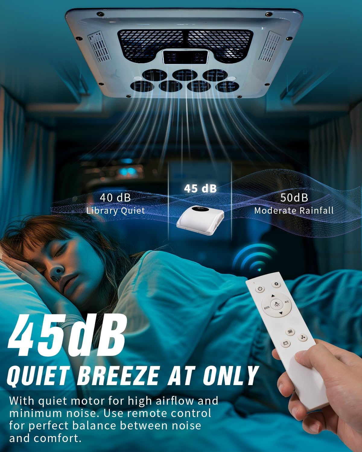 12V DC RV Roof Air Conditioner, 12 Volt Cooling and Heater Systems AC Unit Fits for RVs, Vans, Semi Truck, Cranes, Car Air Conditioner for Room up to 100 Sq. Ft.