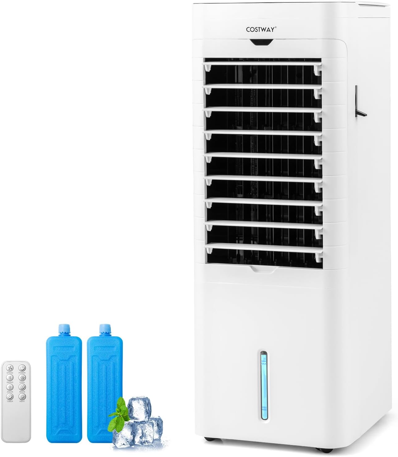 COSTWAY Evaporative Air Cooler and Heater, 3-in-1 Portable cooling fan with 3 Modes, 3 Speeds, 12-Hour Timer for Auto Off, 5.4L Water Tank, Control Panel, Swamp Cooler for Home Bedroom Office