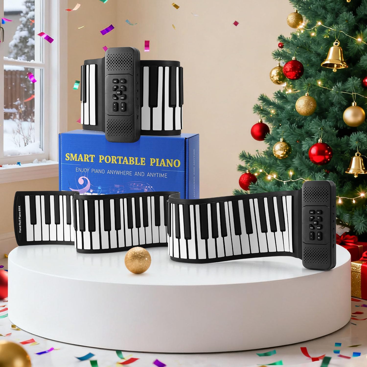 Roll Up Piano, Portable Silicone Keyboard Perfect for Beginners, Safe Material, Headphone Jack for Quiet Practice, 16 Tones & Record Function, Foldable for Travel (Black) (Black-88Keys)