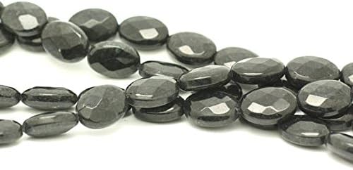 stone - faceted oval 14x10mm black gray jade beads 1 strand 39cm