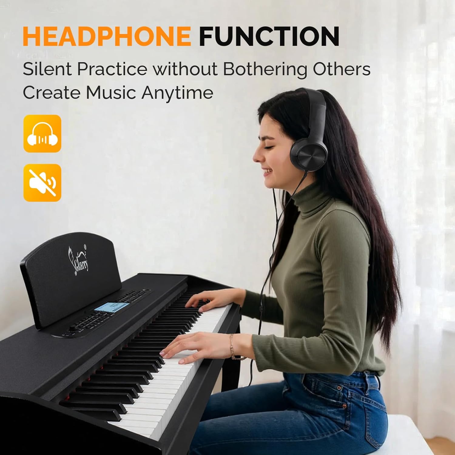 GLARRY Digital Piano 88 Keys Heavy Hammer Keyboard, with Large LCD Display and Headphone, Triple Pedals, Beginner Friendly, Supports MIDI Connect, Classic Upright Design (Matte Black)