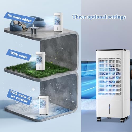 Portable Air Conditioner - 3-in-1 Evaporative Cooler with Remote Control, 15-Hour Timer, Water Tank, and Rolling Casters for Home, Office, and Bedroom Use - White