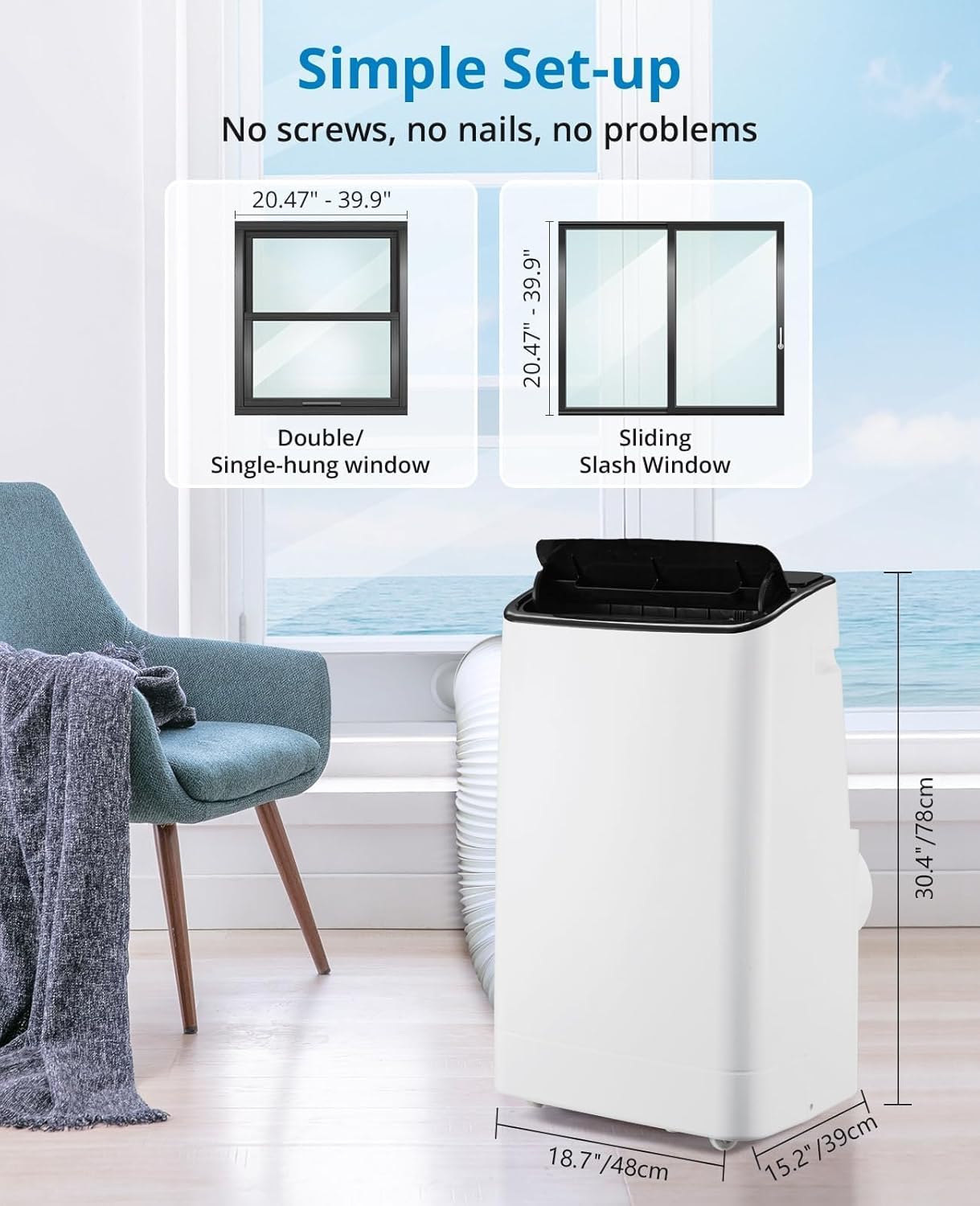 14000 BTU Portable Air Conditioners, Cools Up to 750 Sq.Ft,Cooling/Dry/Fan Mode,Quiet Portable AC Unit With Remote Control,AC Unit For Large Living Room,Office