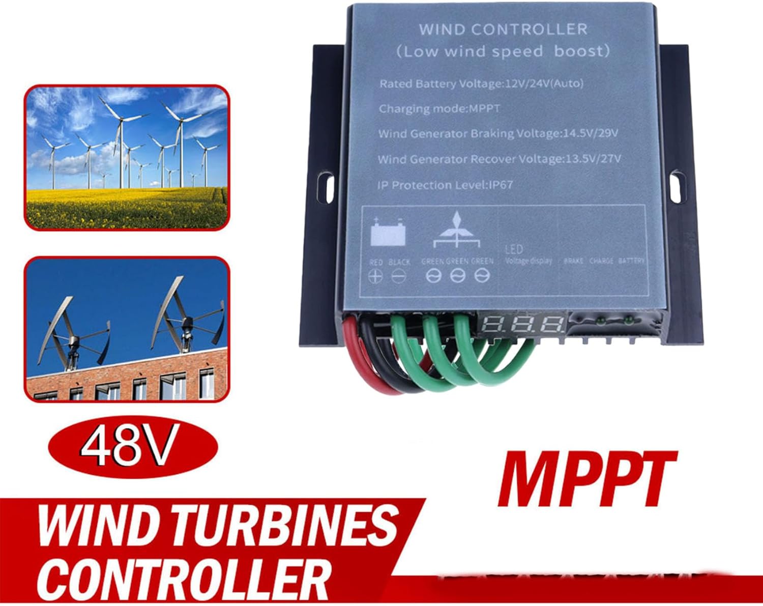 Wind Generator Controller, IP67 Waterproof Low Voltage Regulator,12V-220V with LED Indicator MPPT Control Method, Diode Indication (12000W)