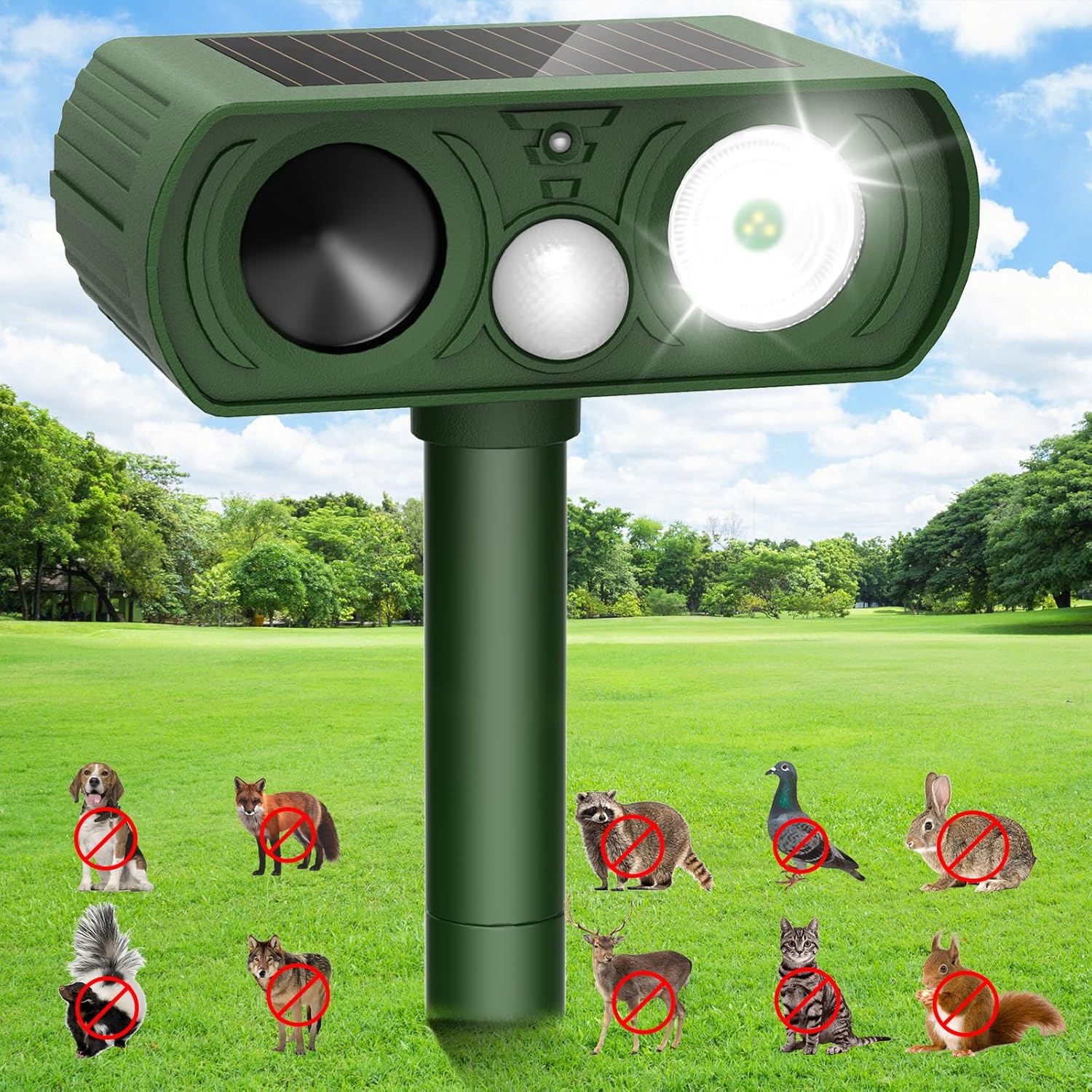 Solar Ultrasonic Animal Repellent, Deer Repellent Devices with Motion Detection Waterproof, Cat Repellent Outdoor Squirrel Rabbit Bird Dog Raccoon Skunk Deterrents Animal Repeller for Yard Garden Farm